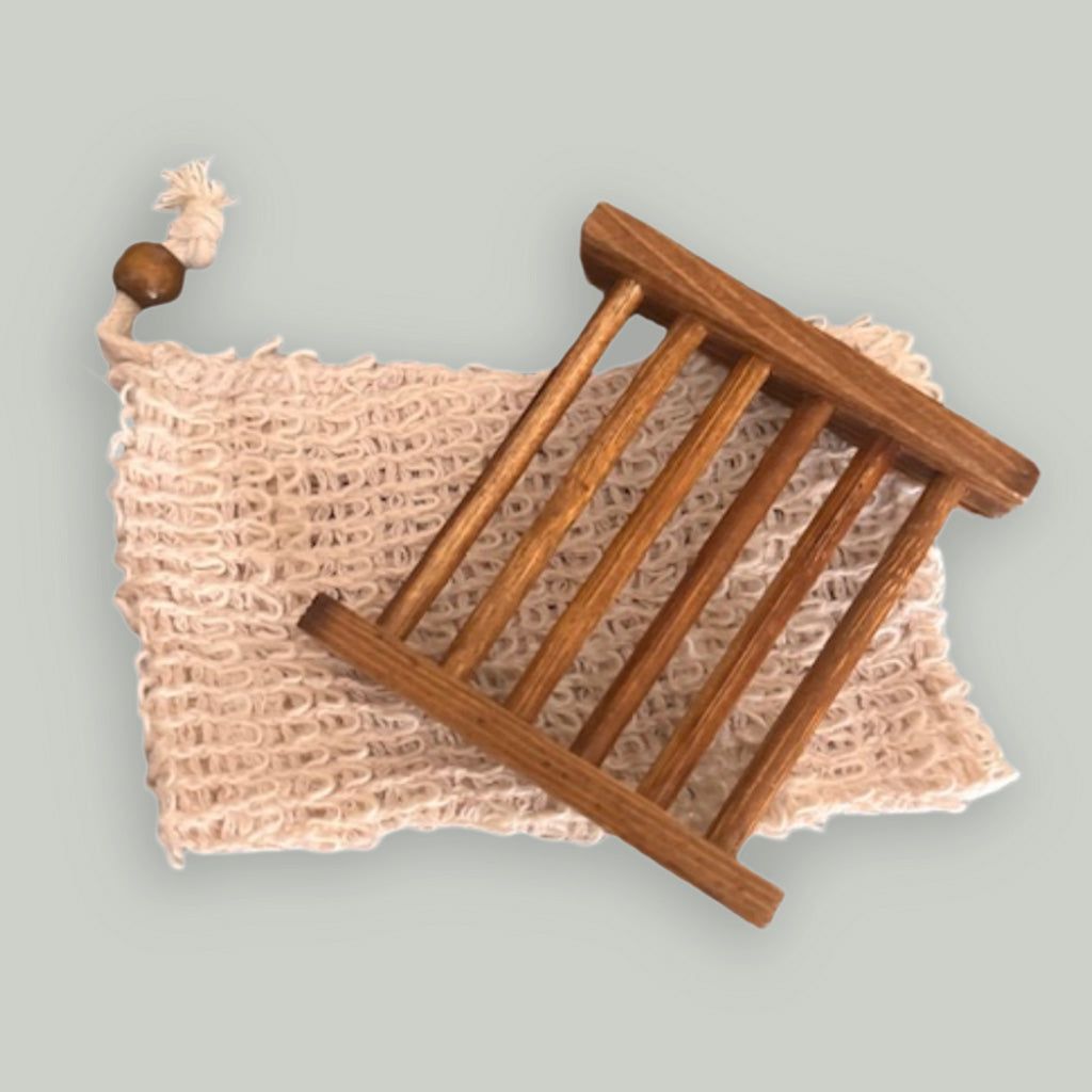 Mesh eco-friendly sop loufa and bamboo soap bar holder