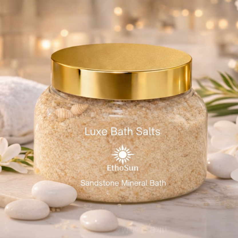 EthoSun Cobalt Ocean and Sandstone Mineral Bath Salts 8 oz jars with ocean breeze and warm beach scents